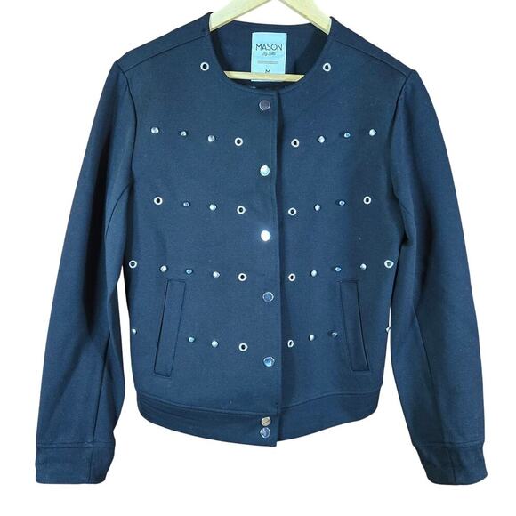 Mason by Suko Women Black Studded Bomber Jacket M Canadian Goth Punk Moto Baddie - Picture 1 of 12